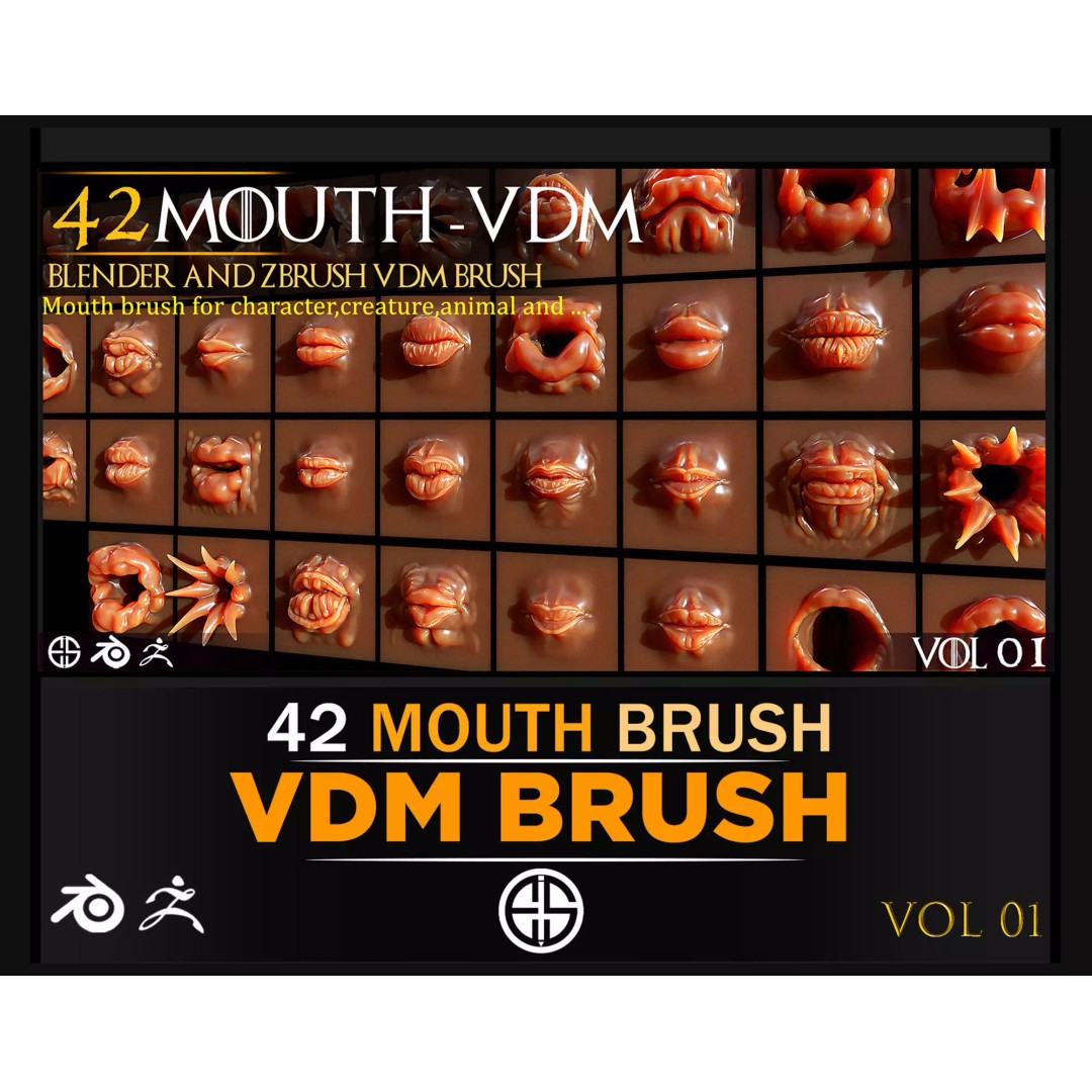Mouth Character 3D Model – VDM Creature Brush Pack for Blender - View 2