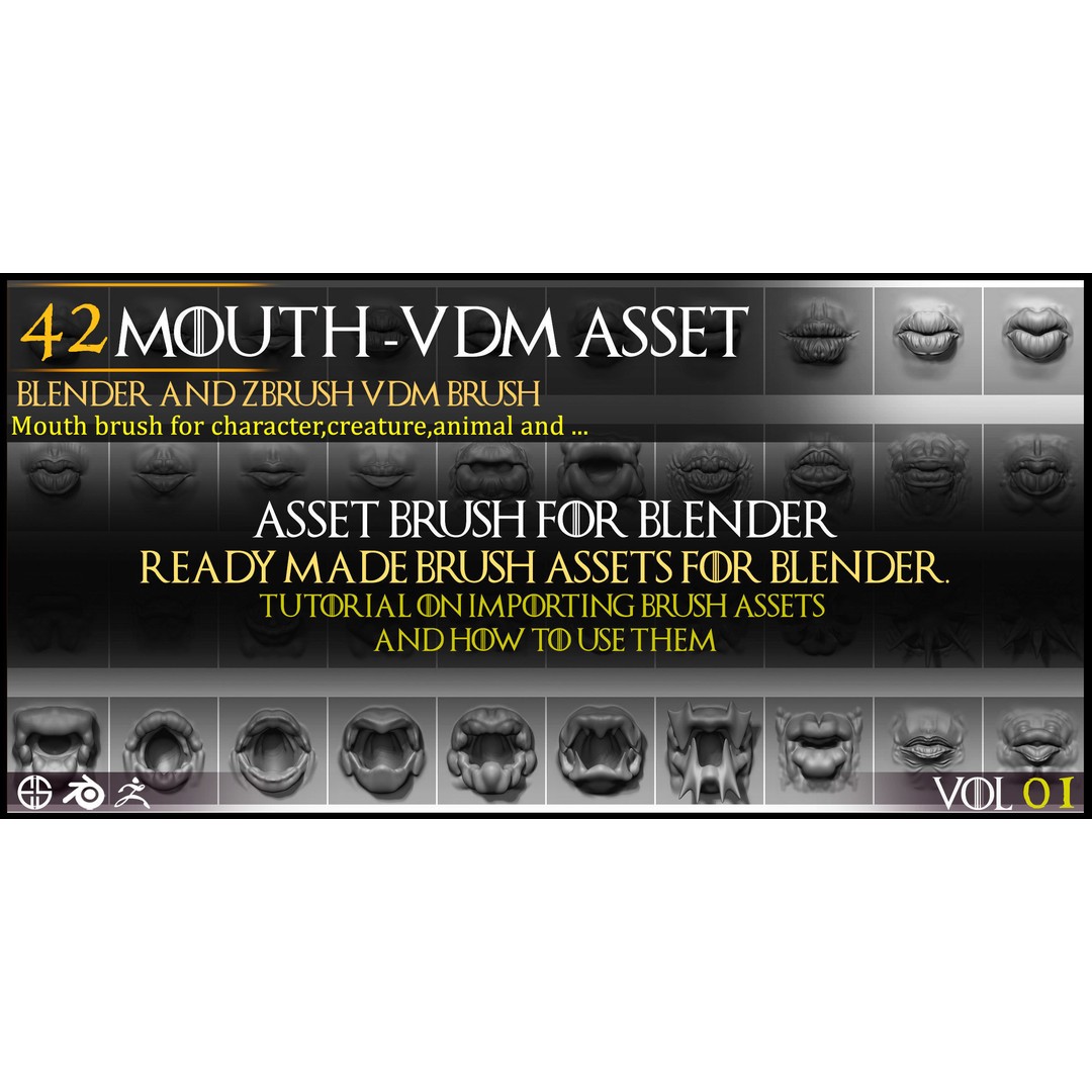 Mouth Character 3D Model – VDM Creature Brush Pack for Blender - View 5