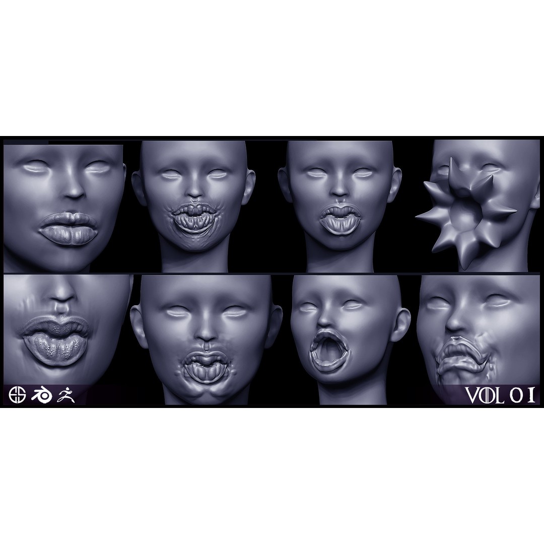 Mouth Character 3D Model – VDM Creature Brush Pack for Blender - View 7