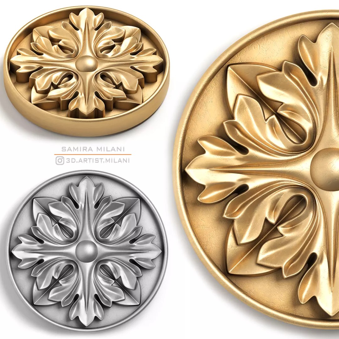 Round Rosette 3D Model – Architectural Decoration, FBX, PBR Textures - View 2