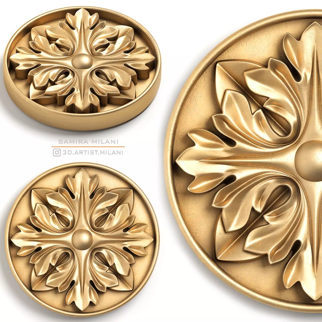Round Rosette 3D Model – Architectural Decoration, FBX, PBR Textures - View 3