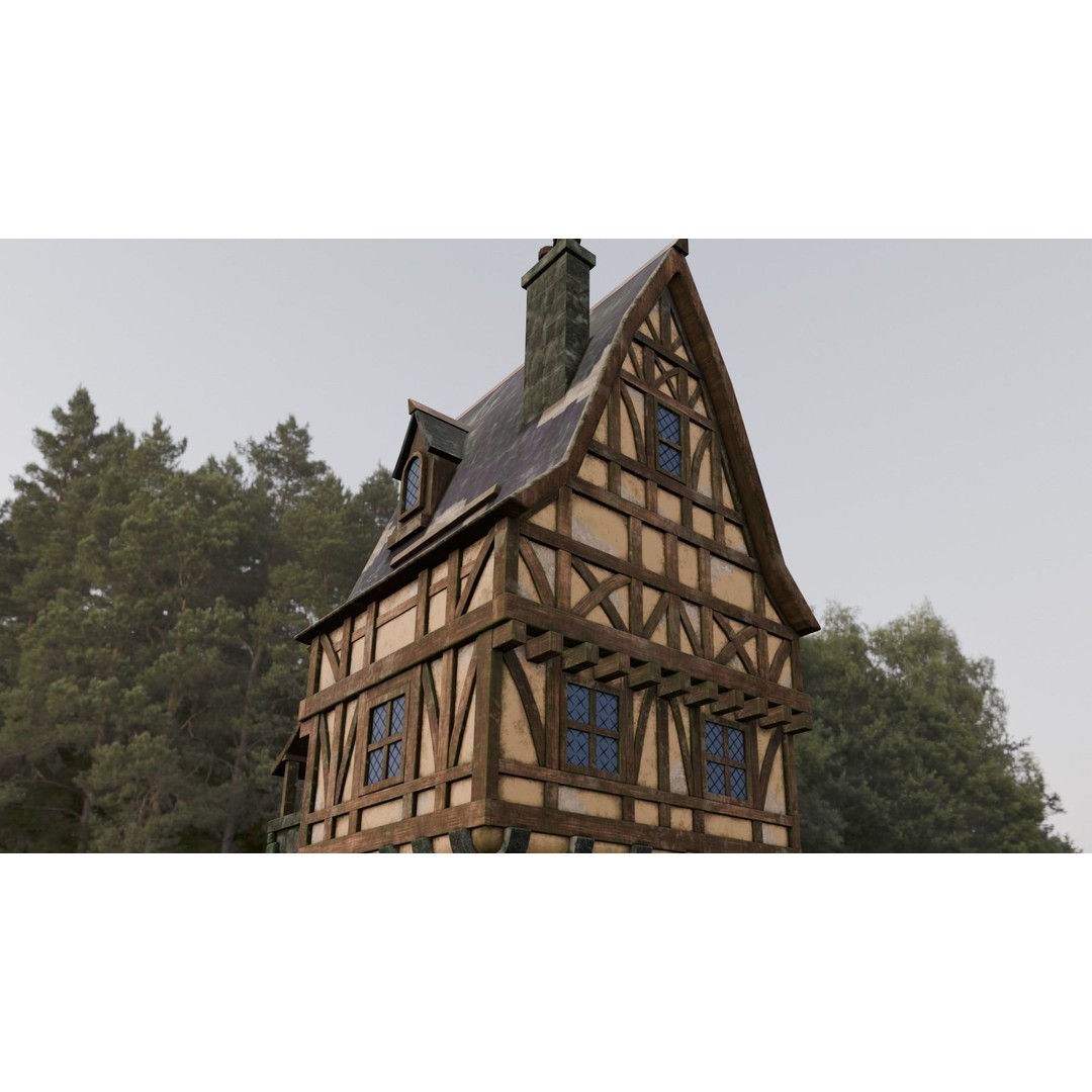 House 3D Model – Low Poly Game Asset, FBX, PBR Textures - View 4
