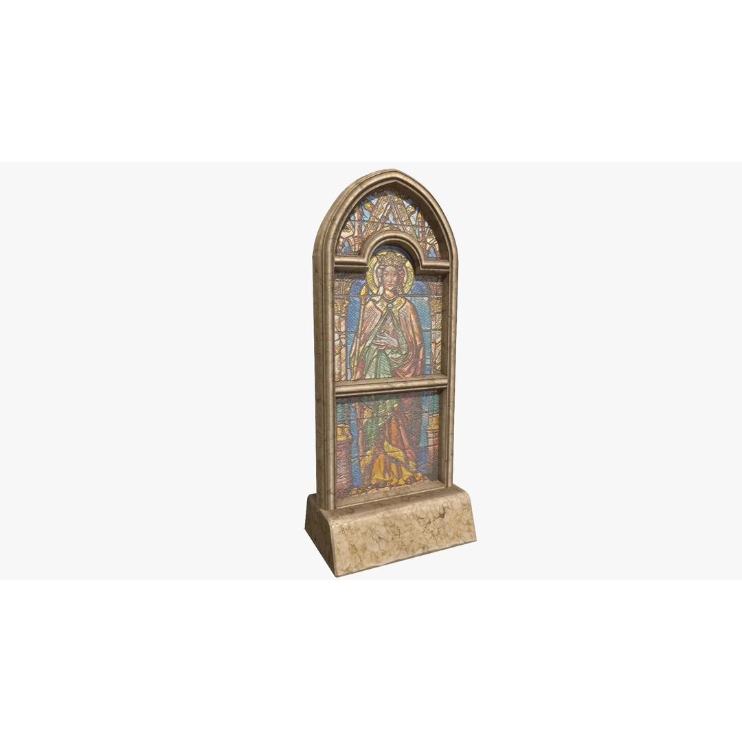 Stained Glass Window 3D Model – Low Poly Game Asset, PBR, FBX
