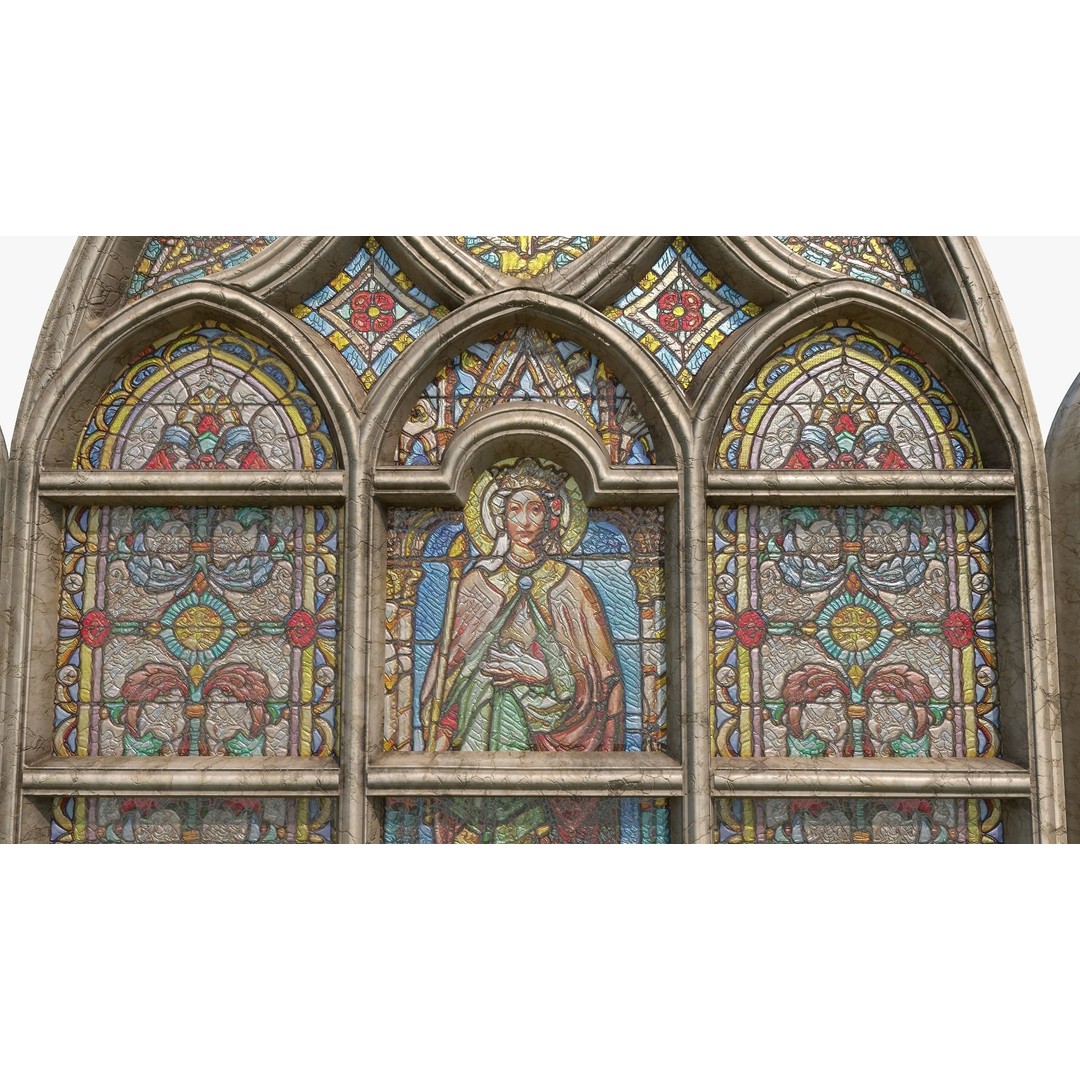 Stained Glass Window 3D Model – Low Poly Game Asset, PBR, FBX - View 10