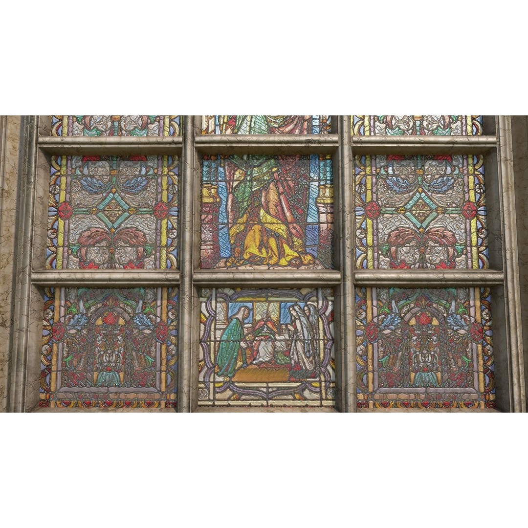 Stained Glass Window 3D Model – Low Poly Game Asset, PBR, FBX - View 11