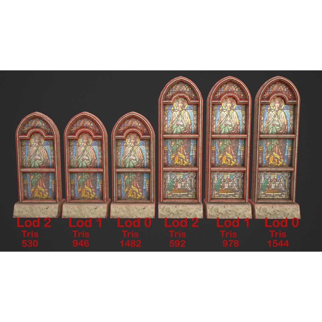 Stained Glass Window 3D Model – Low Poly Game Asset, PBR, FBX - View 13