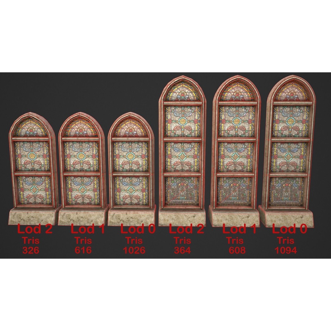 Stained Glass Window 3D Model – Low Poly Game Asset, PBR, FBX - View 14