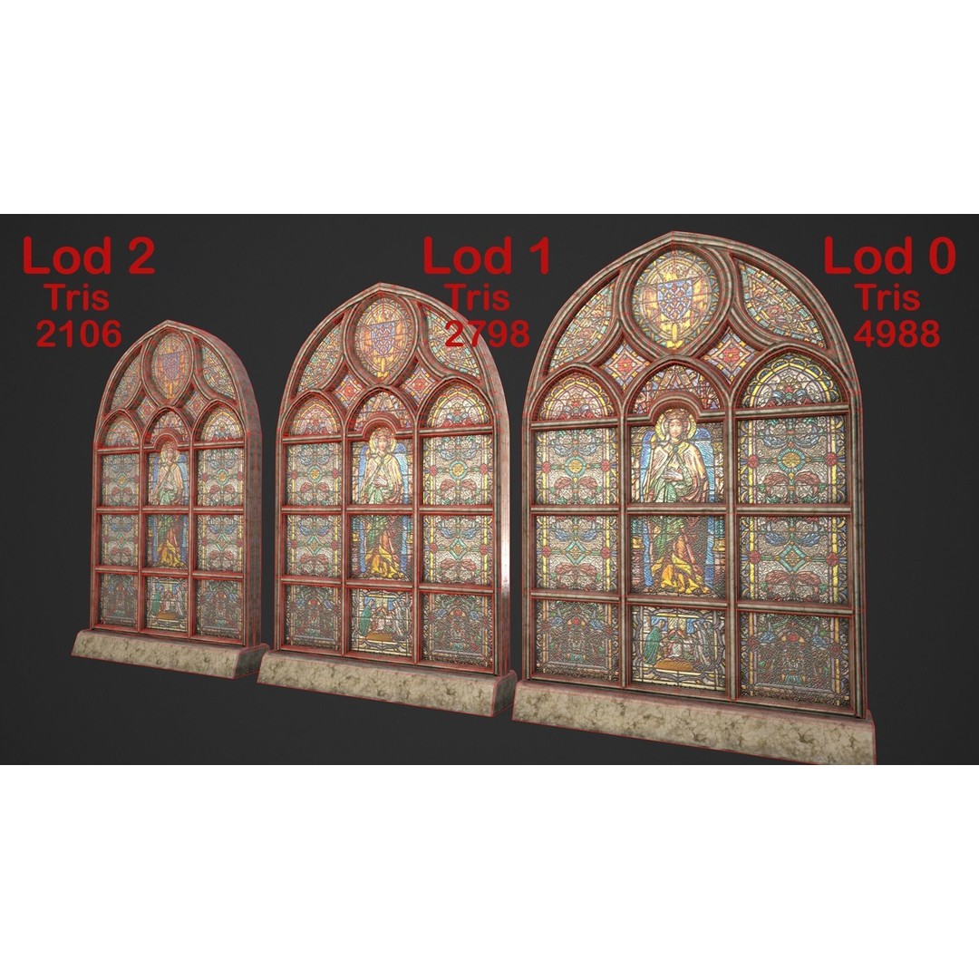Stained Glass Window 3D Model – Low Poly Game Asset, PBR, FBX - View 15