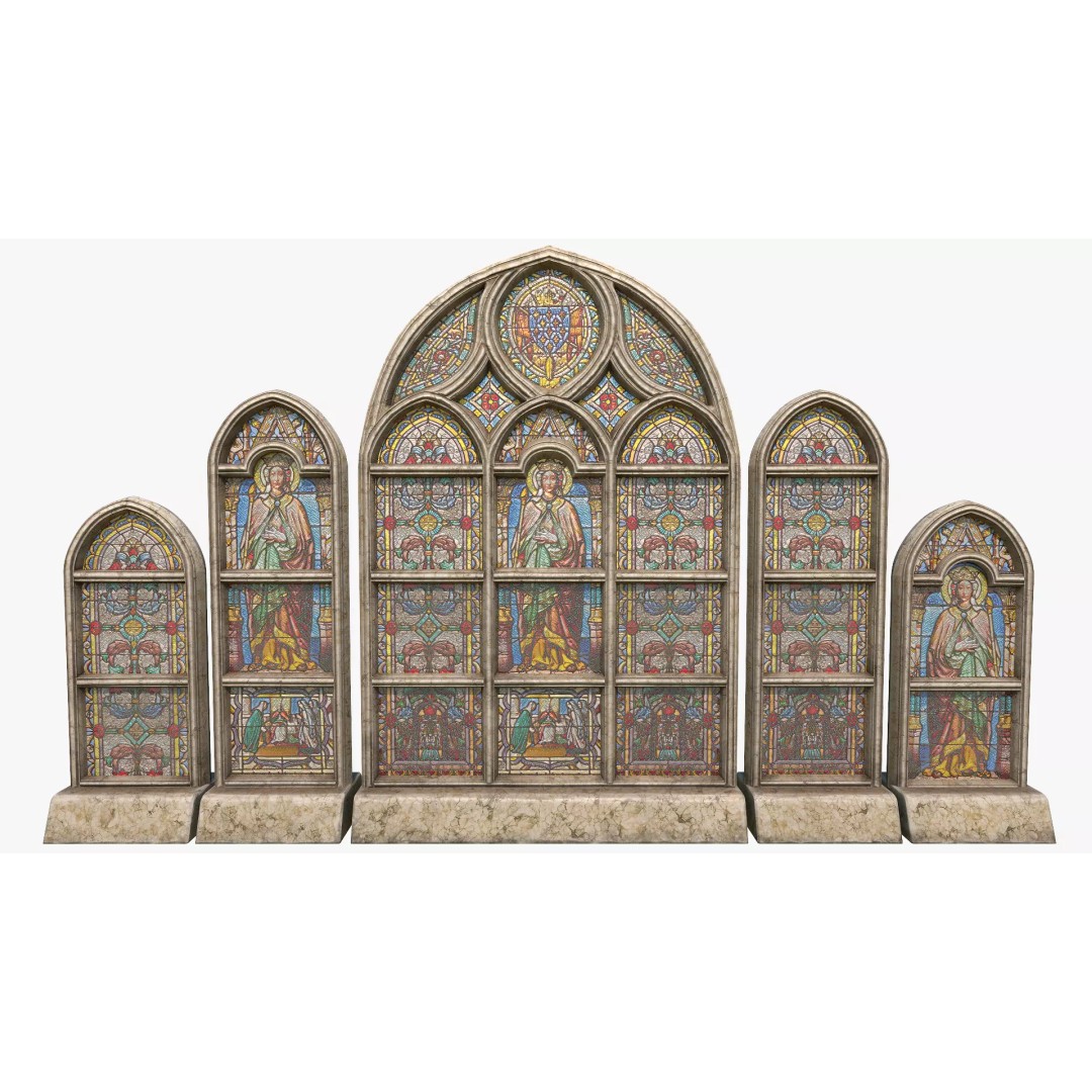 Stained Glass Window 3D Model – Low Poly Game Asset, PBR, FBX - View 2