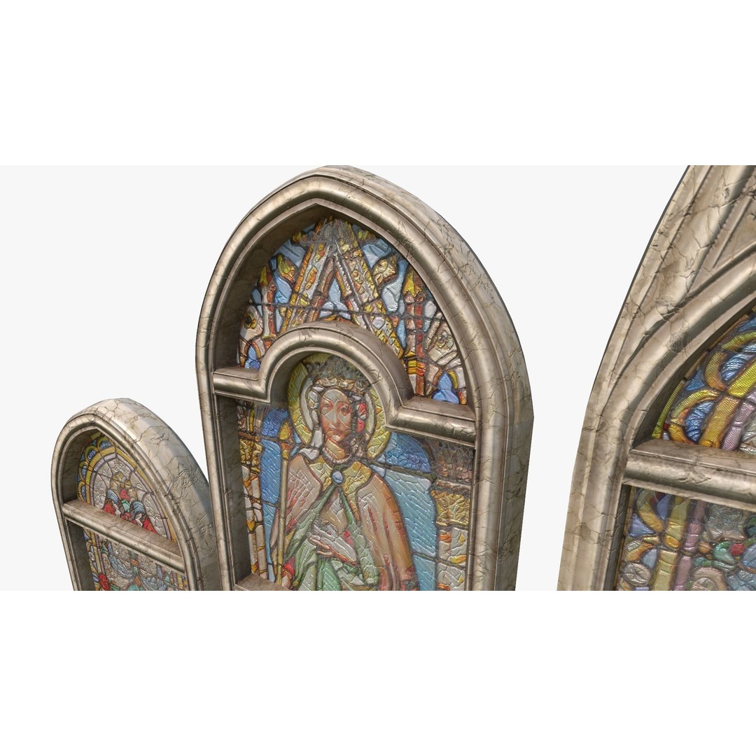 Stained Glass Window 3D Model – Low Poly Game Asset, PBR, FBX - View 3
