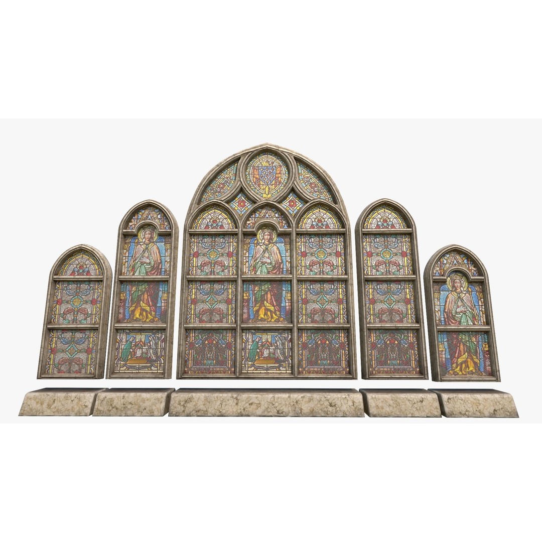 Stained Glass Window 3D Model – Low Poly Game Asset, PBR, FBX - View 4