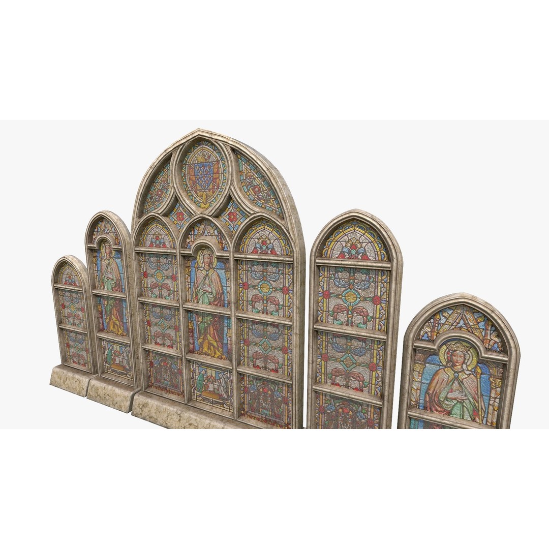 Stained Glass Window 3D Model – Low Poly Game Asset, PBR, FBX - View 6