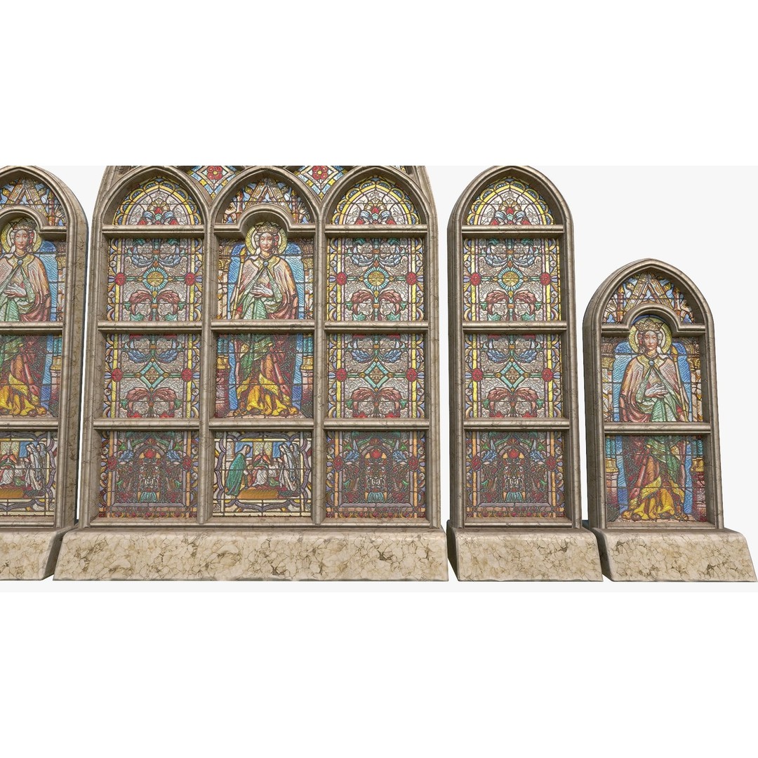Stained Glass Window 3D Model – Low Poly Game Asset, PBR, FBX - View 8