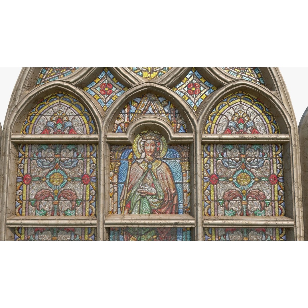 Stained Glass Window 3D Model – Low Poly Game Asset, PBR, FBX - View 9