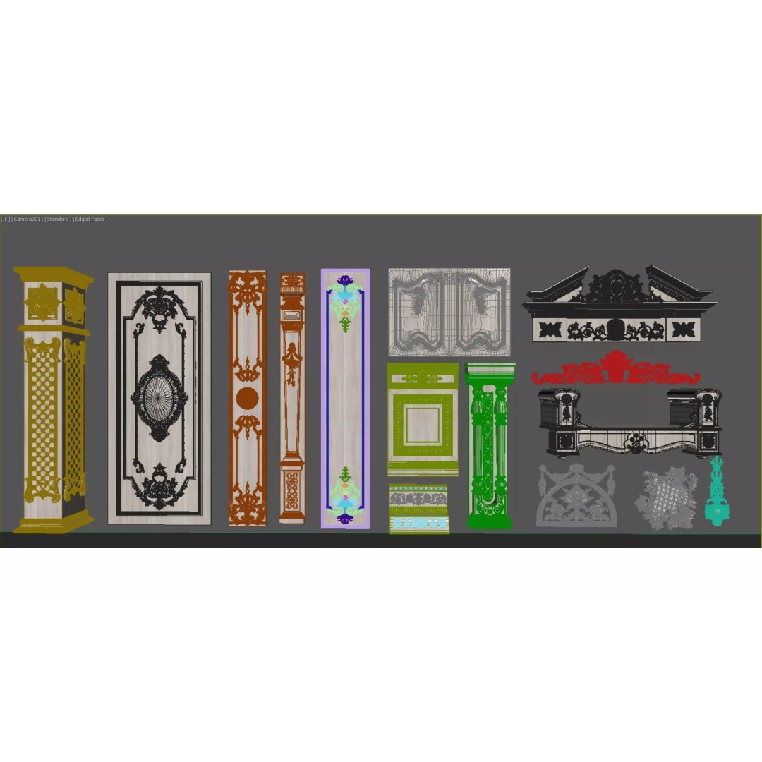 European-Style Carved Components 3D Model – Decorative Wood Elements, FBX