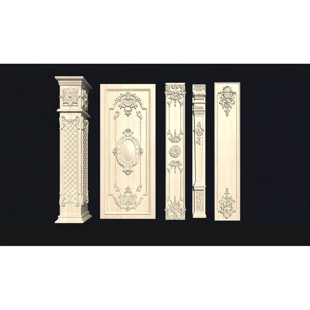 European-Style Carved Components 3D Model – Decorative Wood Elements, FBX - View 6