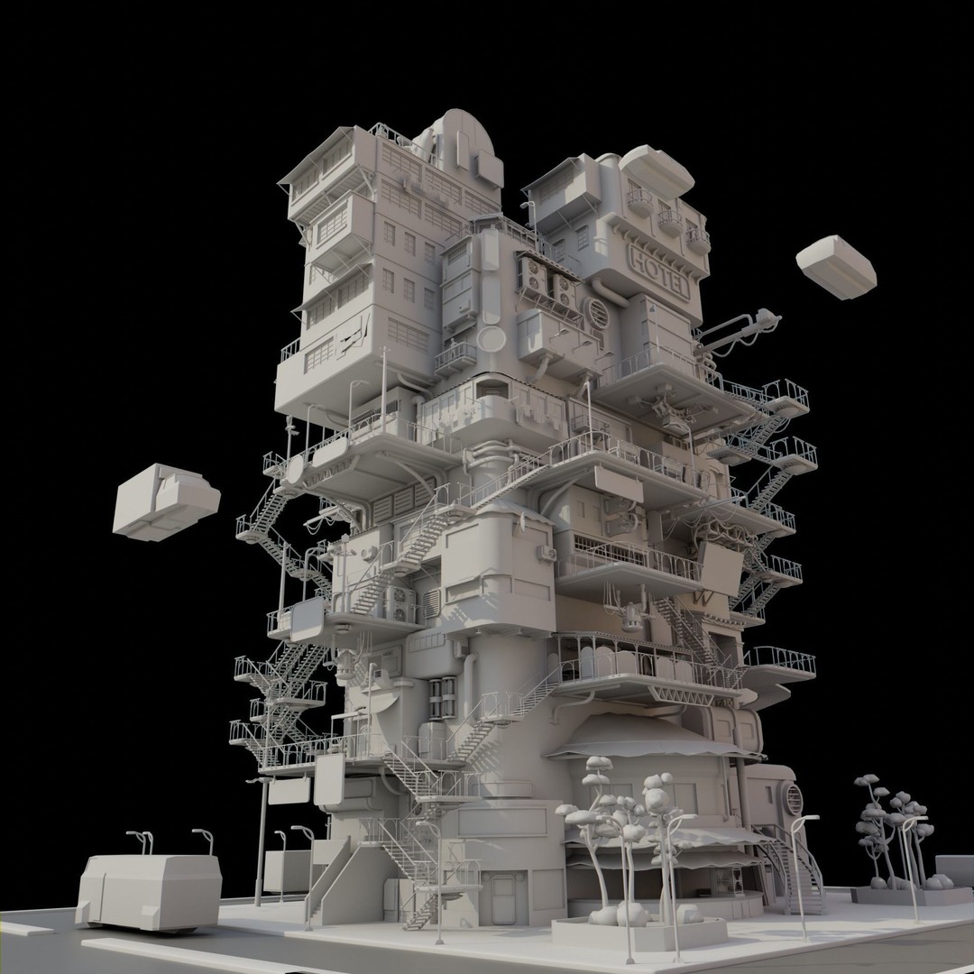 Cyberpunk City 3D Model – Low Poly Architectural Asset, FBX & Blender