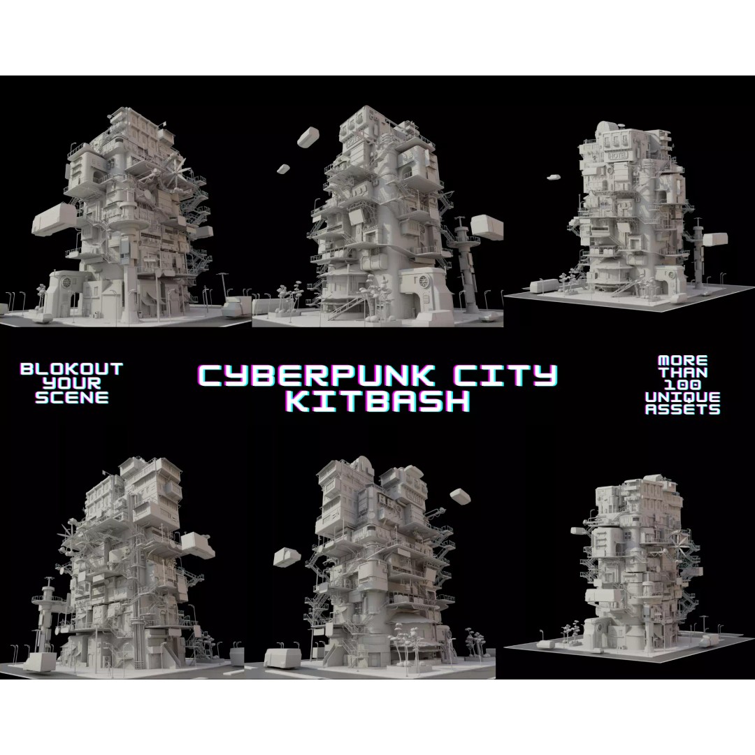 Cyberpunk City 3D Model – Low Poly Architectural Asset, FBX & Blender - View 2