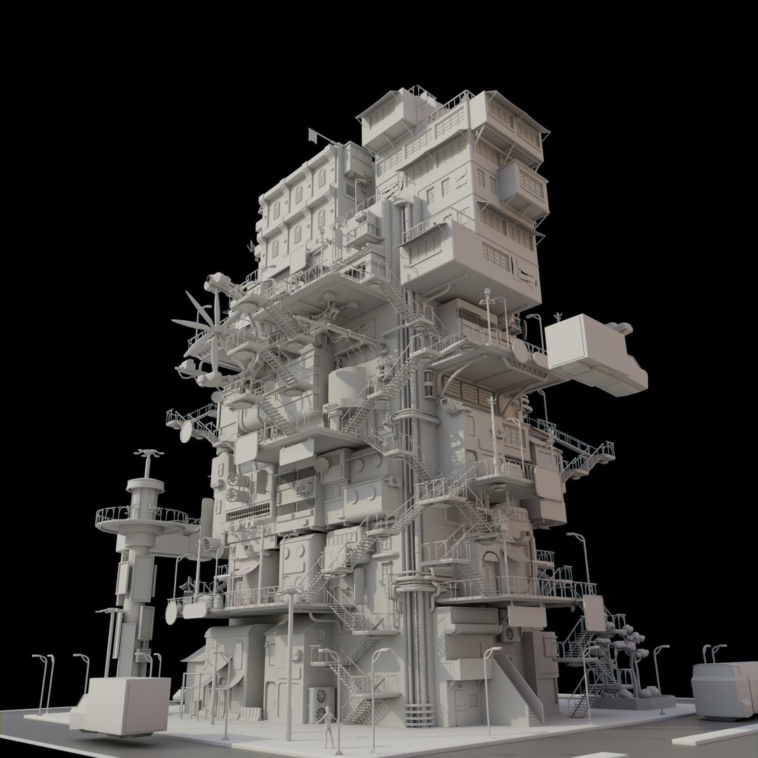 Cyberpunk City 3D Model – Low Poly Architectural Asset, FBX & Blender - View 4