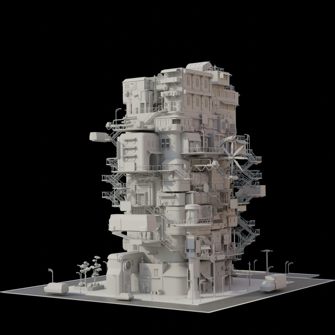 Cyberpunk City 3D Model – Low Poly Architectural Asset, FBX & Blender - View 9