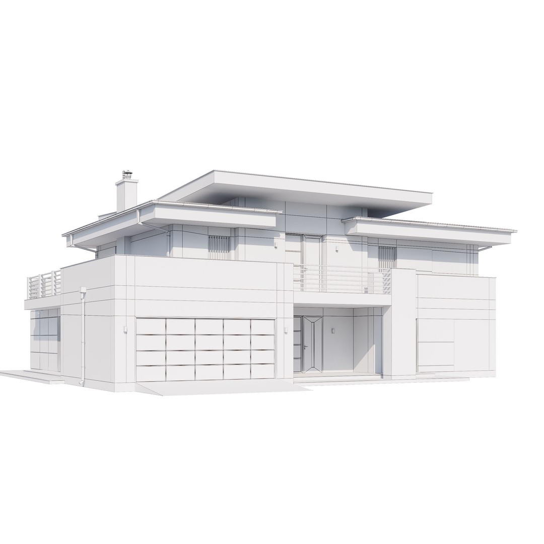 Modern House 3D Model – Architectural Mansion with PBR Textures, FBX - View 16