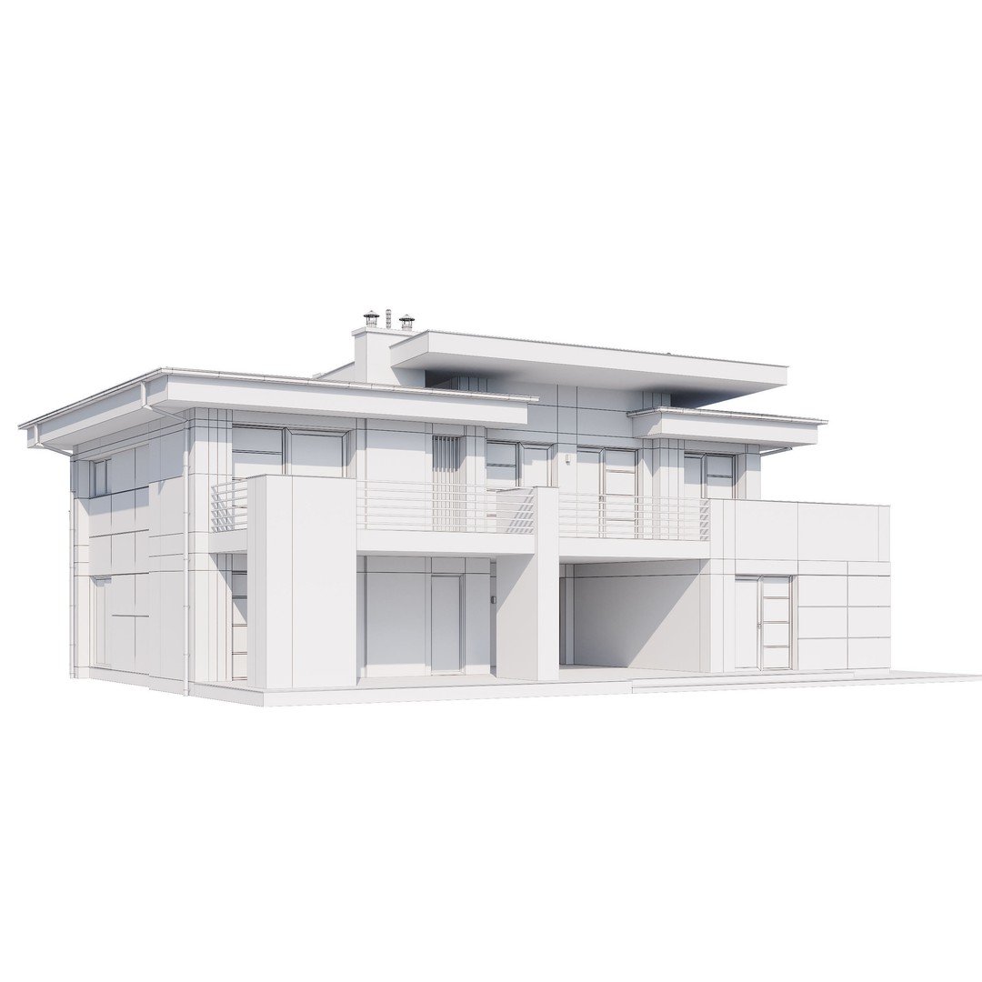 Modern House 3D Model – Architectural Mansion with PBR Textures, FBX - View 17
