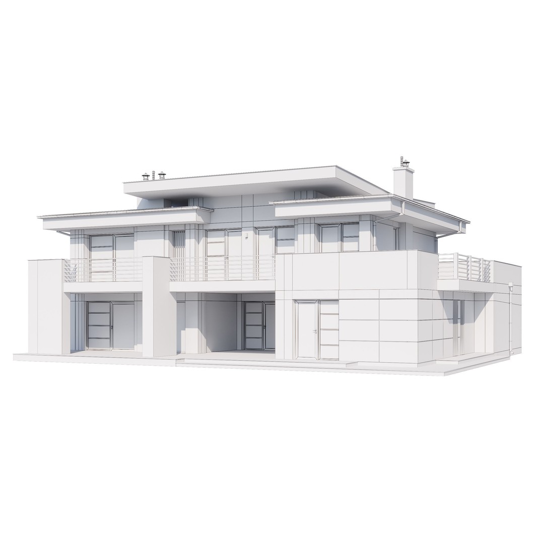 Modern House 3D Model – Architectural Mansion with PBR Textures, FBX - View 18