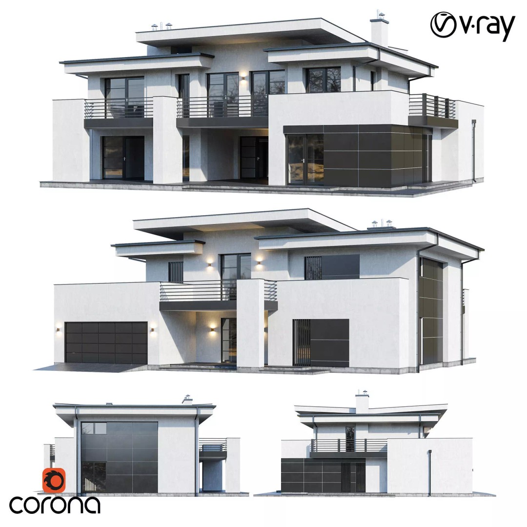 Modern House 3D Model – Architectural Mansion with PBR Textures, FBX - View 2