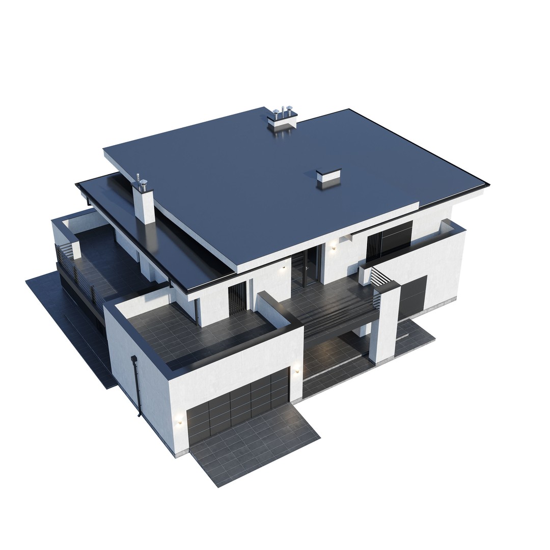 Modern House 3D Model – Architectural Mansion with PBR Textures, FBX - View 6