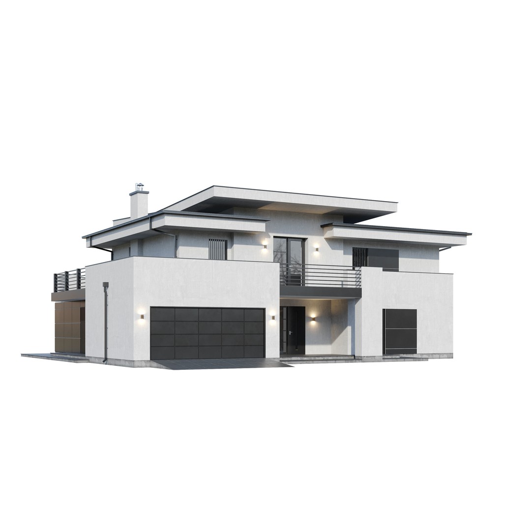 Modern House 3D Model – Architectural Mansion with PBR Textures, FBX - View 7