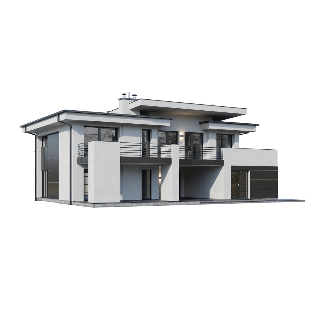 Modern House 3D Model – Architectural Mansion with PBR Textures, FBX - View 8
