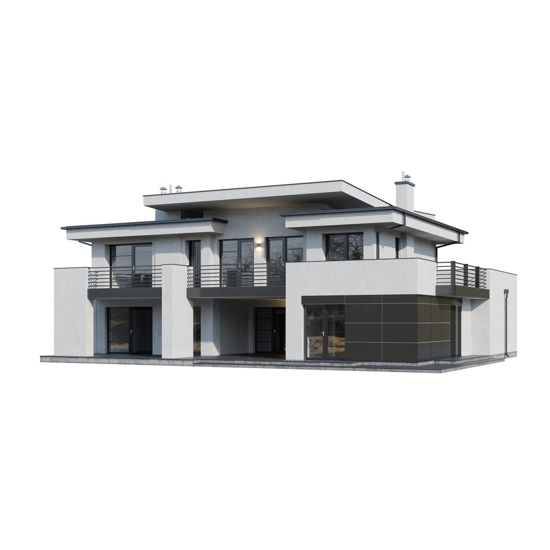 Modern House 3D Model – Architectural Mansion with PBR Textures, FBX - View 9