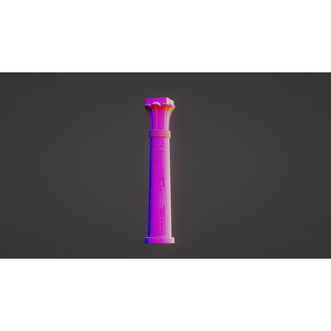 Egyptian Column 3D Model – Low Poly Dark Stone Asset, FBX - View 11
