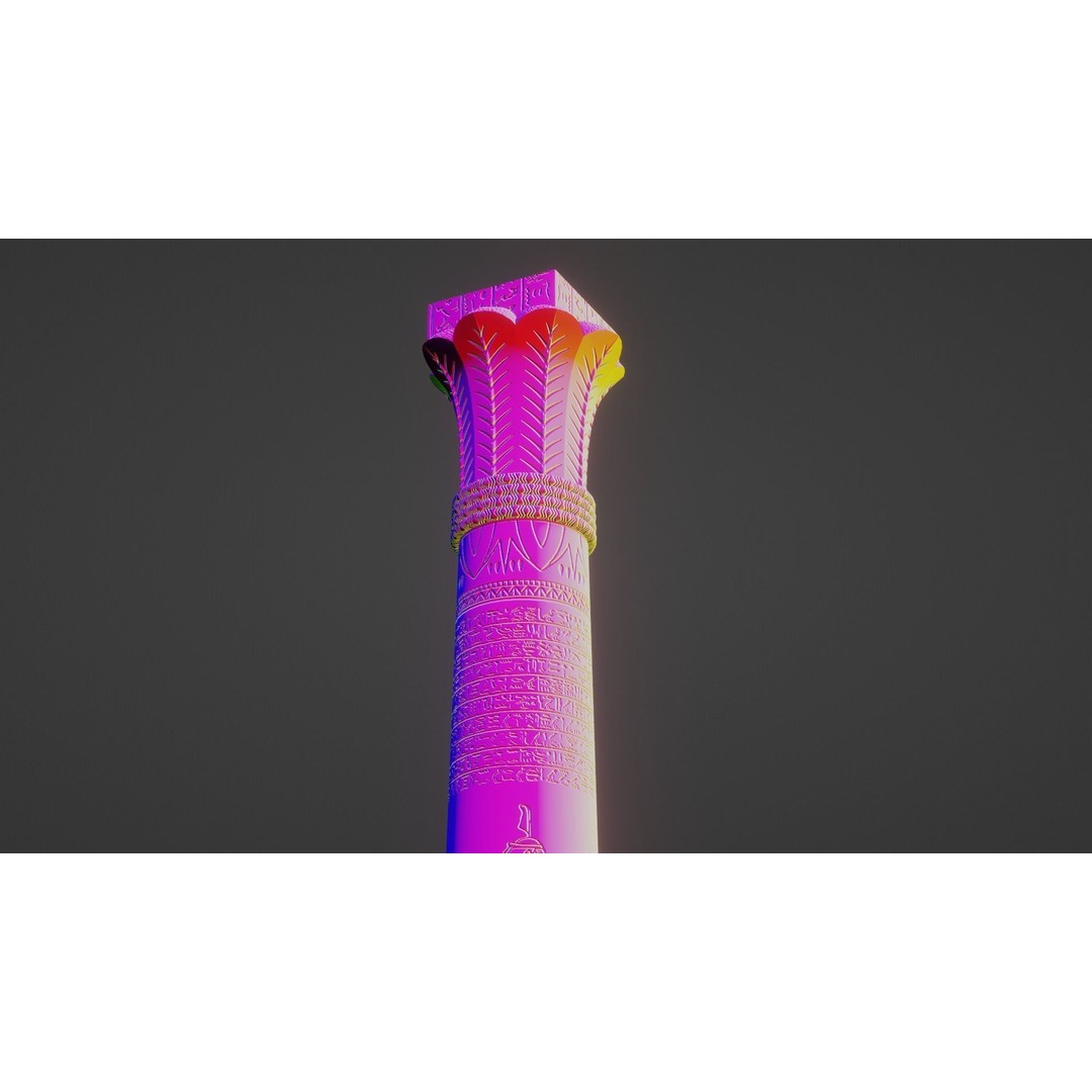 Egyptian Column 3D Model – Low Poly Dark Stone Asset, FBX - View 12