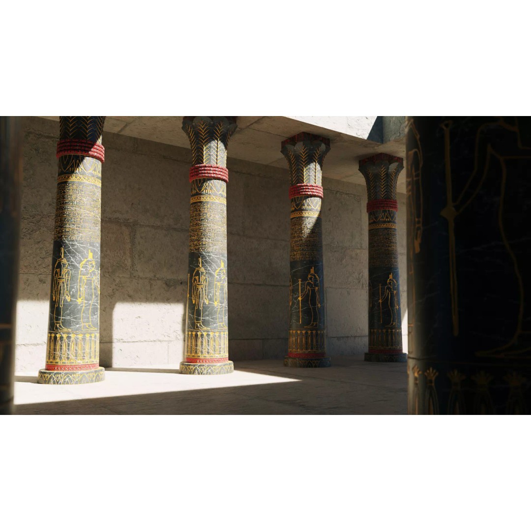Egyptian Column 3D Model – Low Poly Dark Stone Asset, FBX - View 2