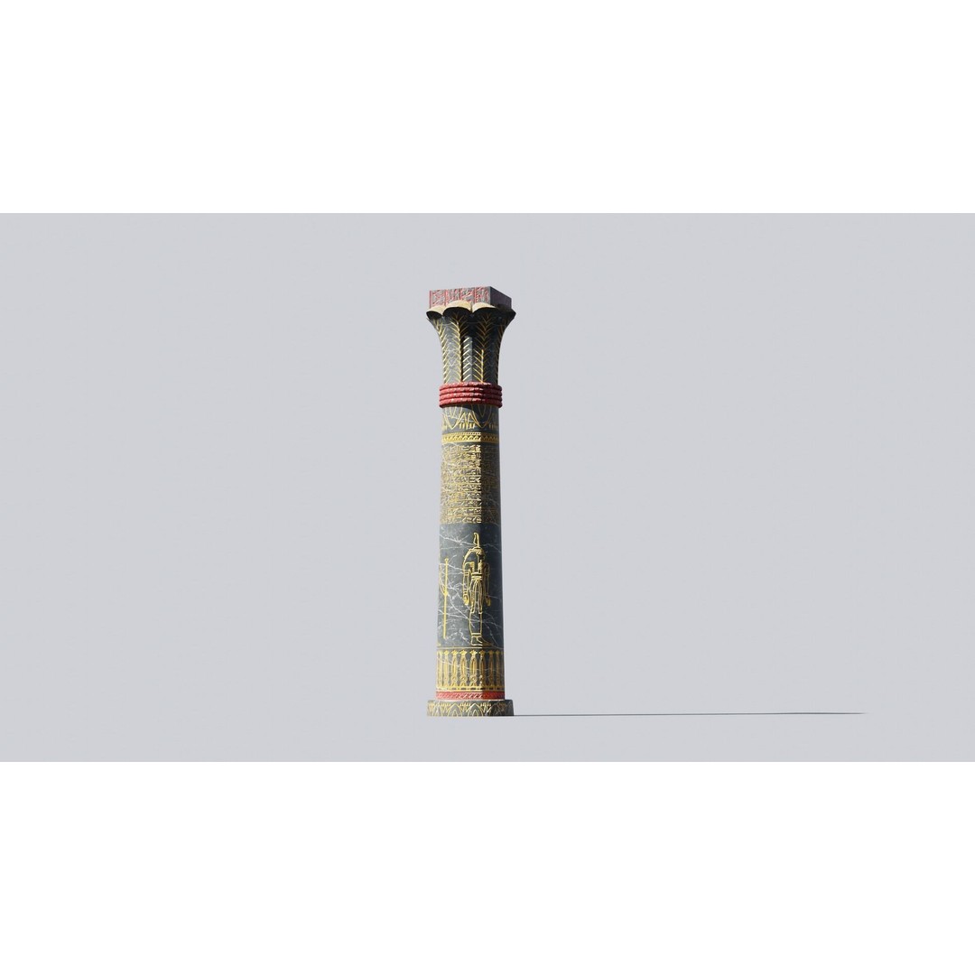 Egyptian Column 3D Model – Low Poly Dark Stone Asset, FBX - View 3