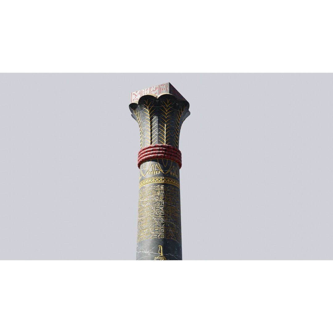 Egyptian Column 3D Model – Low Poly Dark Stone Asset, FBX - View 4