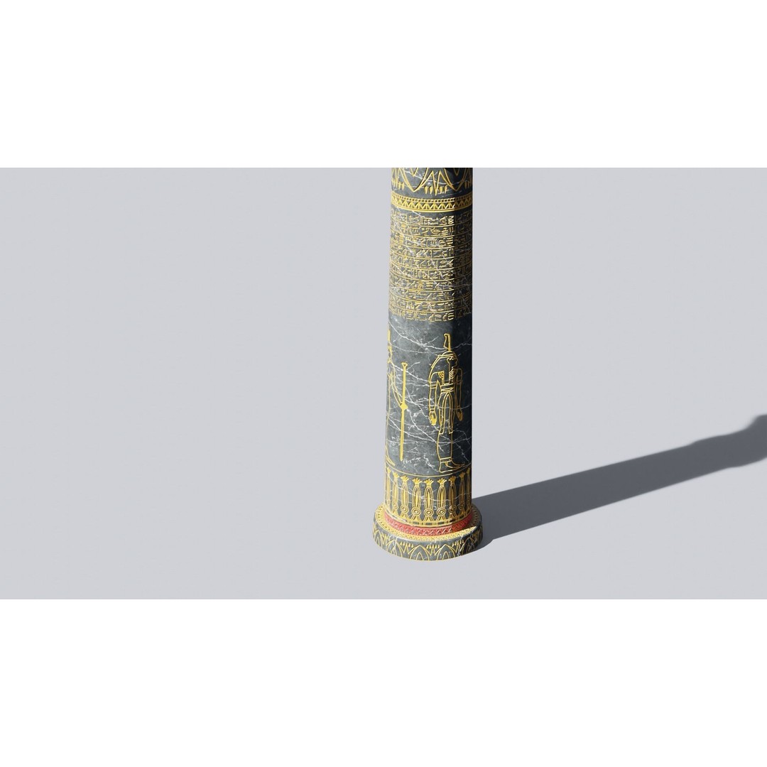 Egyptian Column 3D Model – Low Poly Dark Stone Asset, FBX - View 5