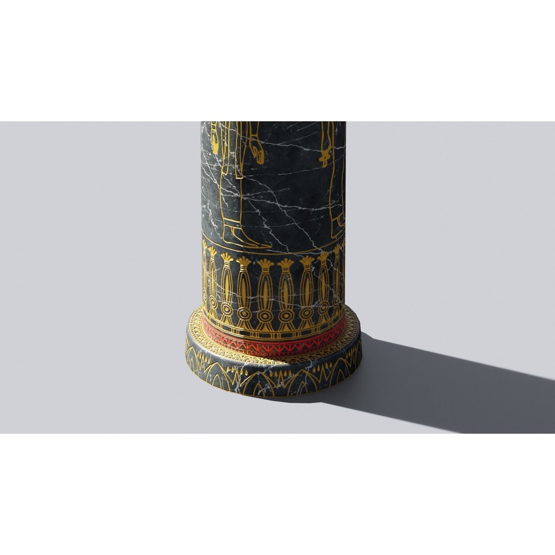 Egyptian Column 3D Model – Low Poly Dark Stone Asset, FBX - View 6