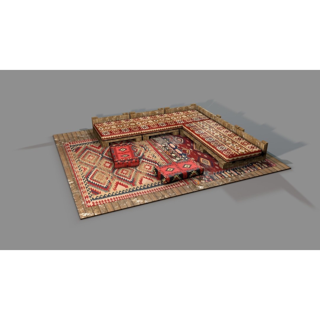 Old Ottoman Sofa Set 3D Model – Classic Turkish Furniture, FBX, OBJ - View 11