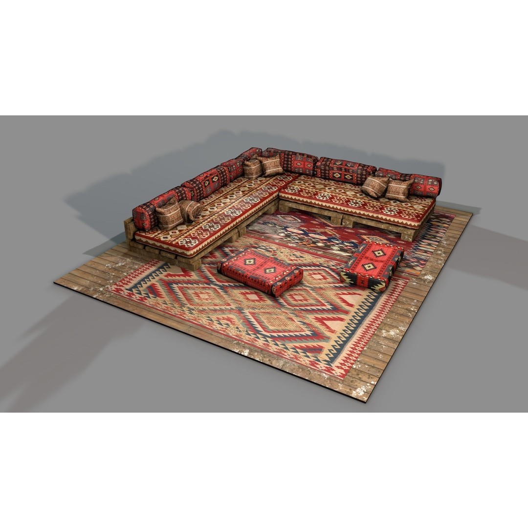 Old Ottoman Sofa Set 3D Model – Classic Turkish Furniture, FBX, OBJ - View 12