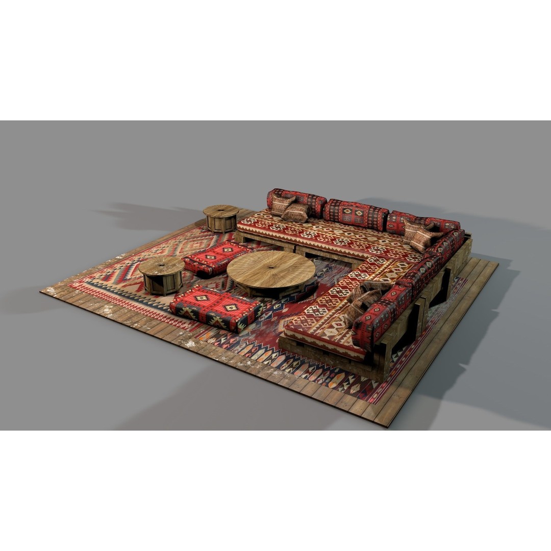 Old Ottoman Sofa Set 3D Model – Classic Turkish Furniture, FBX, OBJ - View 13