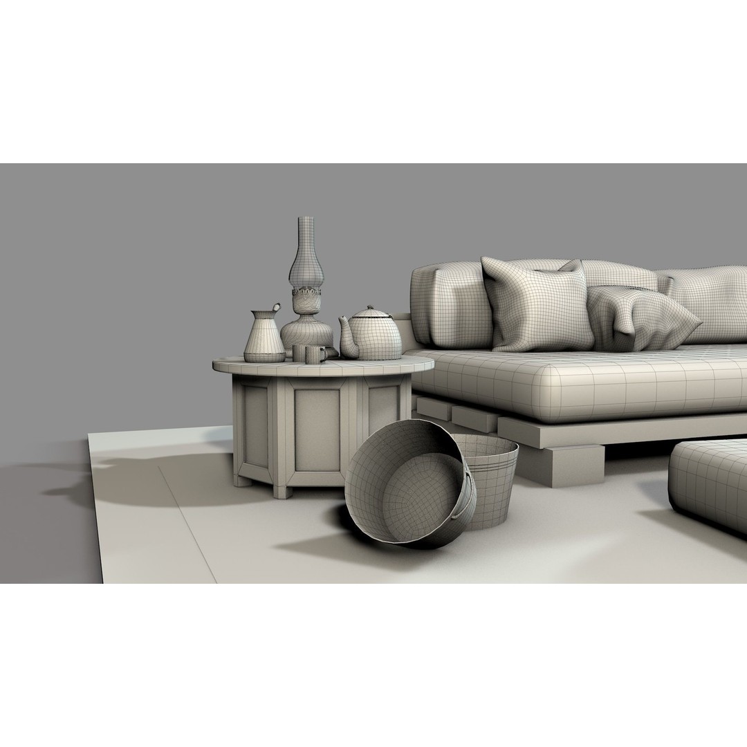 Old Ottoman Sofa Set 3D Model – Classic Turkish Furniture, FBX, OBJ - View 14