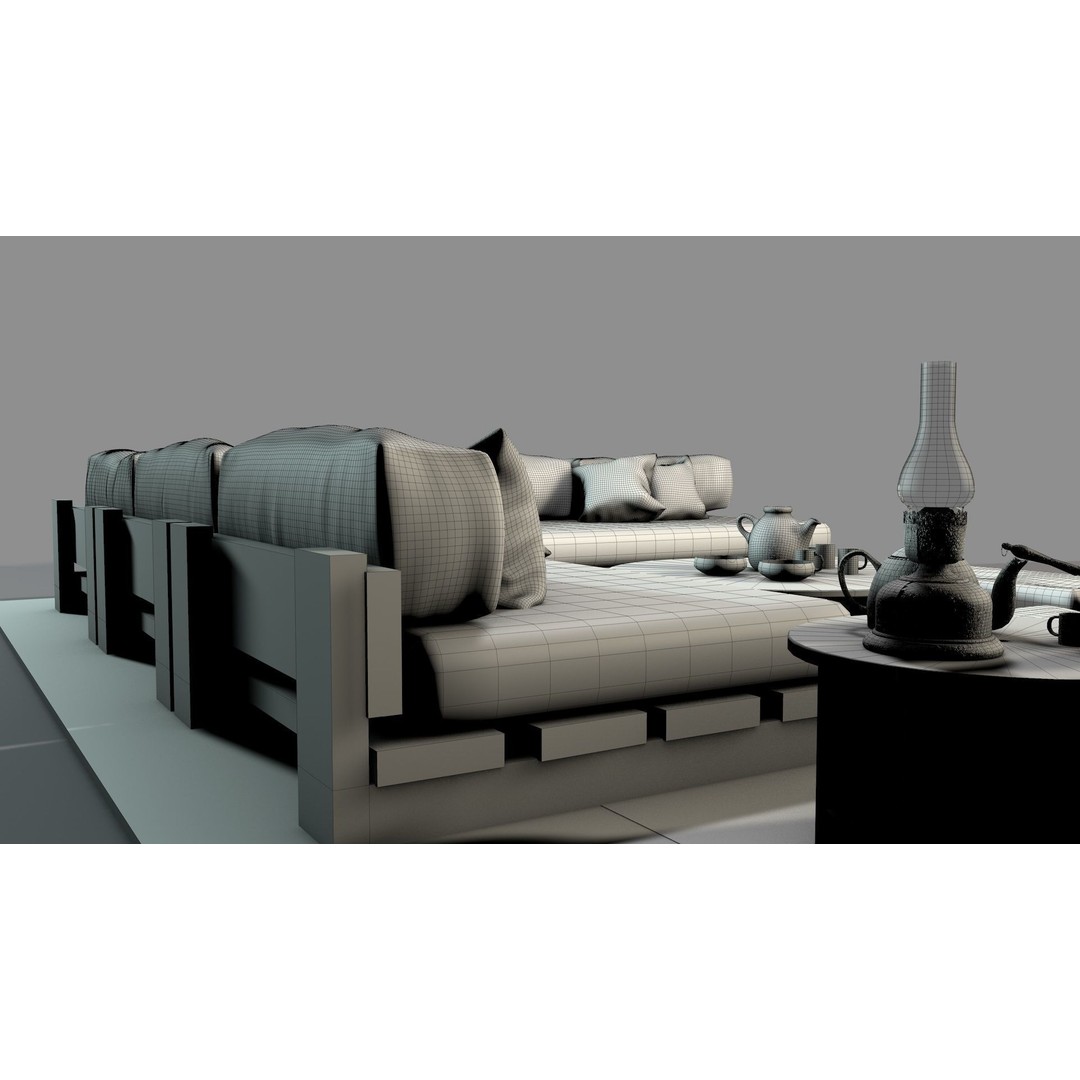 Old Ottoman Sofa Set 3D Model – Classic Turkish Furniture, FBX, OBJ - View 15
