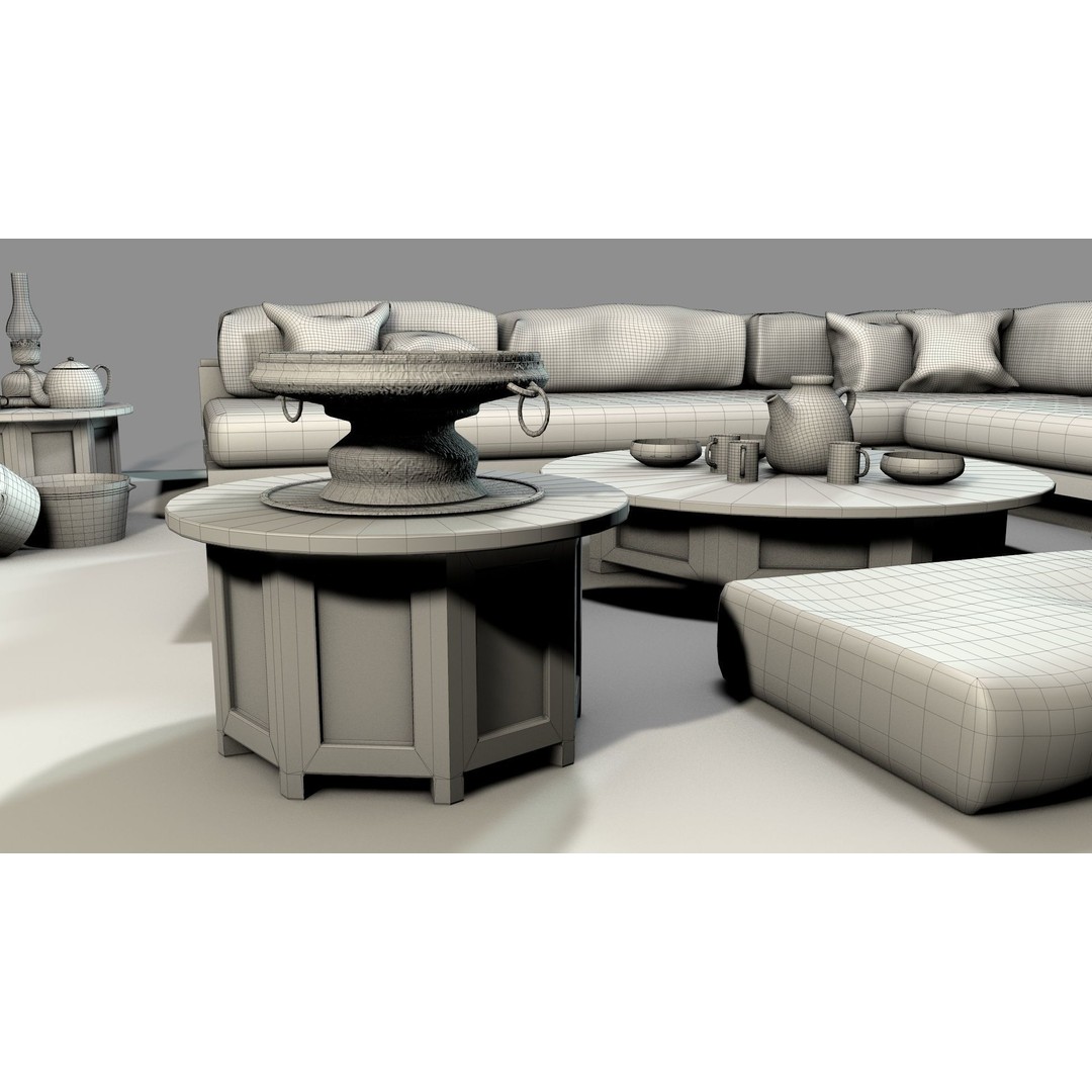 Old Ottoman Sofa Set 3D Model – Classic Turkish Furniture, FBX, OBJ - View 16