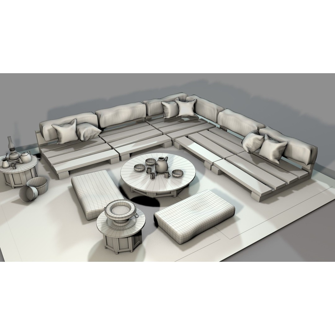 Old Ottoman Sofa Set 3D Model – Classic Turkish Furniture, FBX, OBJ - View 18