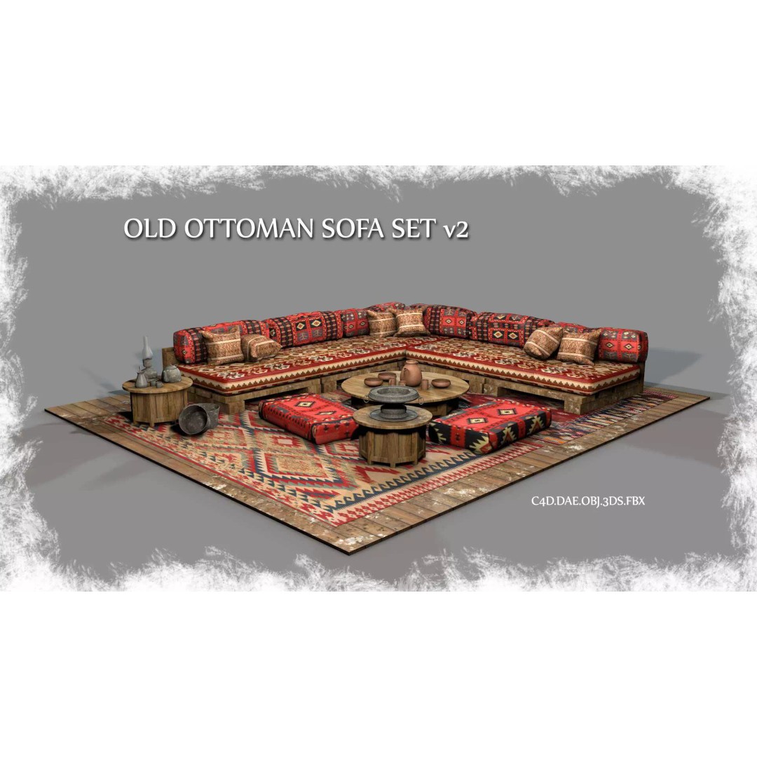 Old Ottoman Sofa Set 3D Model – Classic Turkish Furniture, FBX, OBJ - View 2