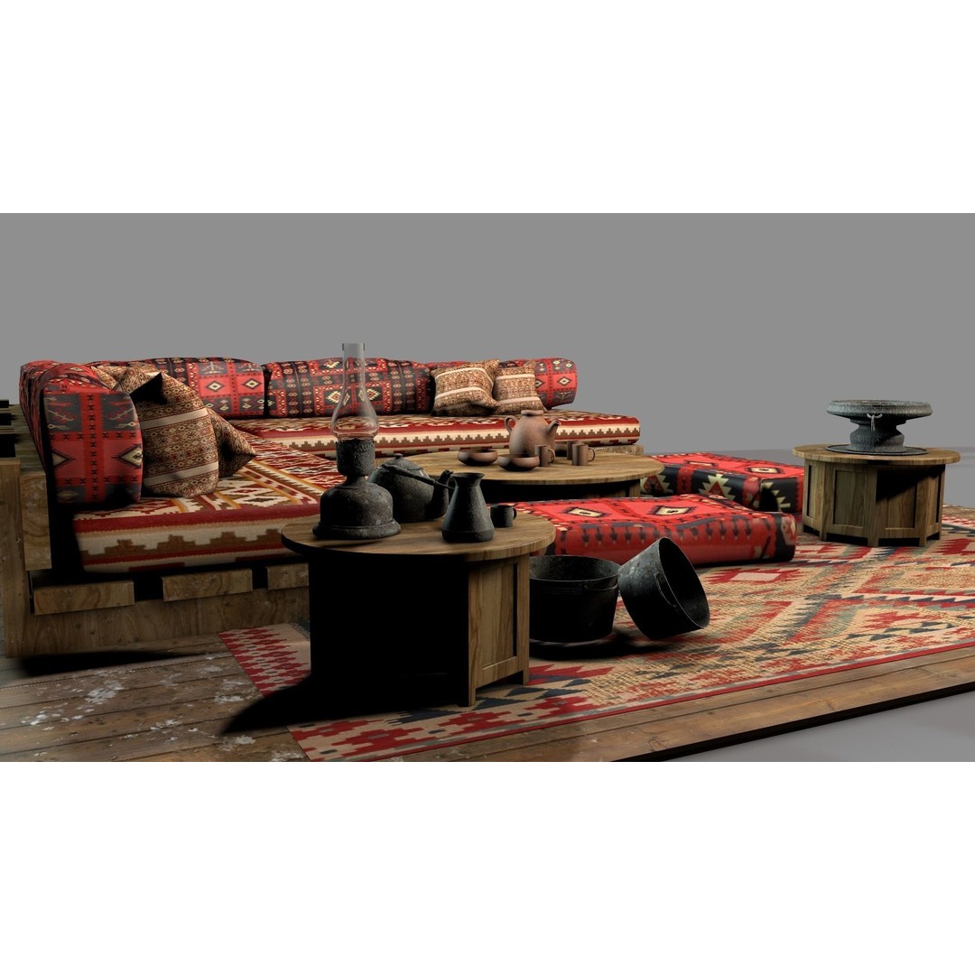 Old Ottoman Sofa Set 3D Model – Classic Turkish Furniture, FBX, OBJ - View 5
