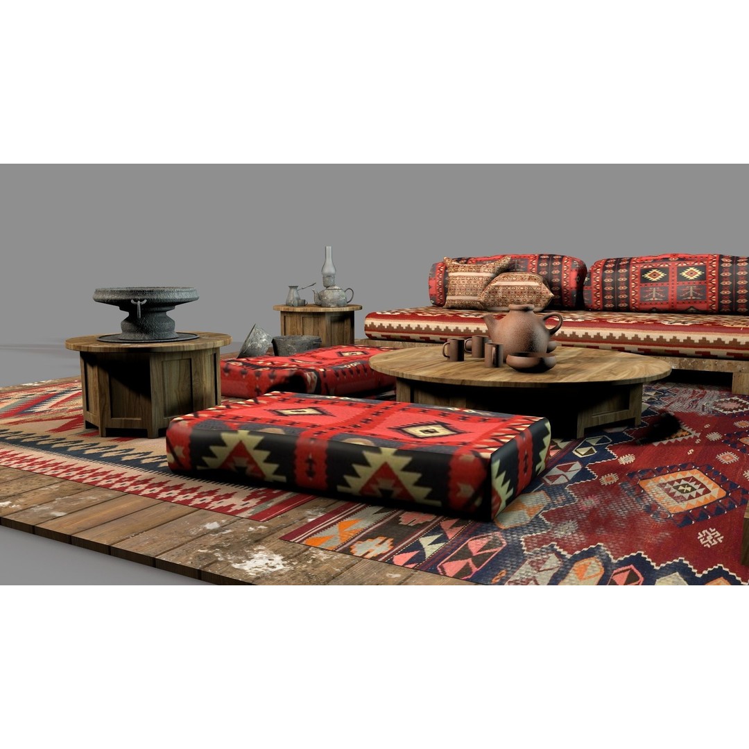 Old Ottoman Sofa Set 3D Model – Classic Turkish Furniture, FBX, OBJ - View 6