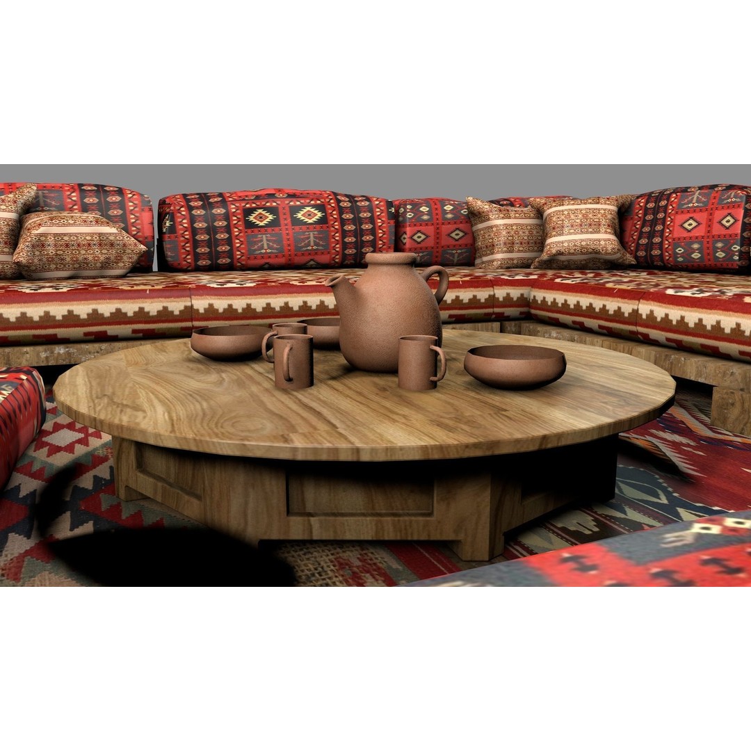 Old Ottoman Sofa Set 3D Model – Classic Turkish Furniture, FBX, OBJ - View 7